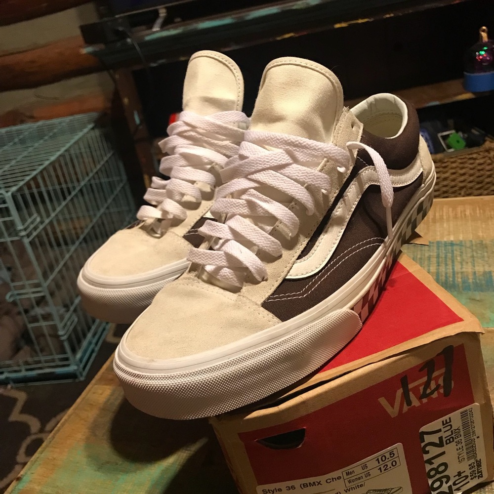 White and brown Vans